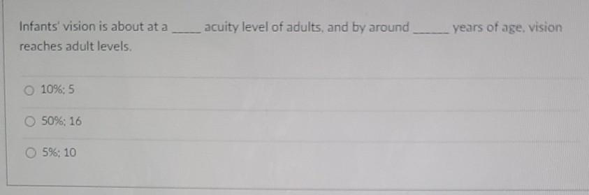 Infants Vision Is About At A Reaches Adult Levels O 10 5 O 50 16 5 10 Acuity Level Of Adults And By Around Year 1