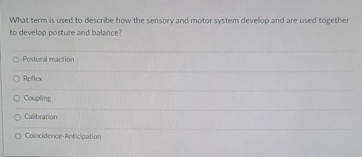 What Term Is Used To Describe How The Sensory And Motor System Develop And Are Used Together To Develop Posture And Bala 1