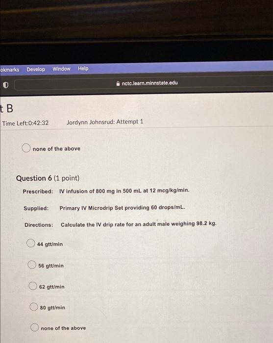Okmarks Develop Window Help Ib Time Left 0 42 46 Directions Question 5 1 Point Prescribed Regular Insulin At 10 Unit 2