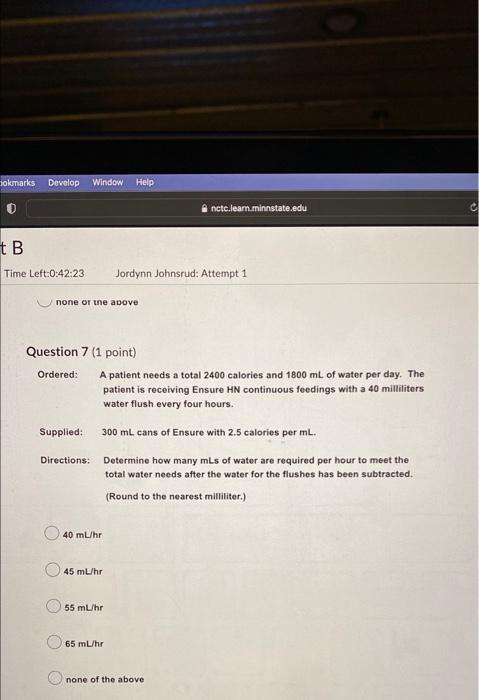 Okmarks Develop Window Help Ib Time Left 0 42 46 Directions Question 5 1 Point Prescribed Regular Insulin At 10 Unit 3
