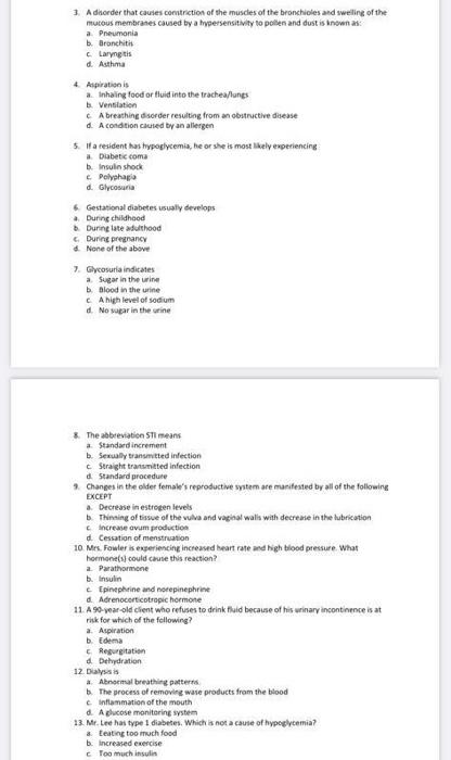 3 A Disorder That Causes Constriction Of The Muscles Of The Bronchioles And Swelling Of The Mucous Membranes Caused By 1