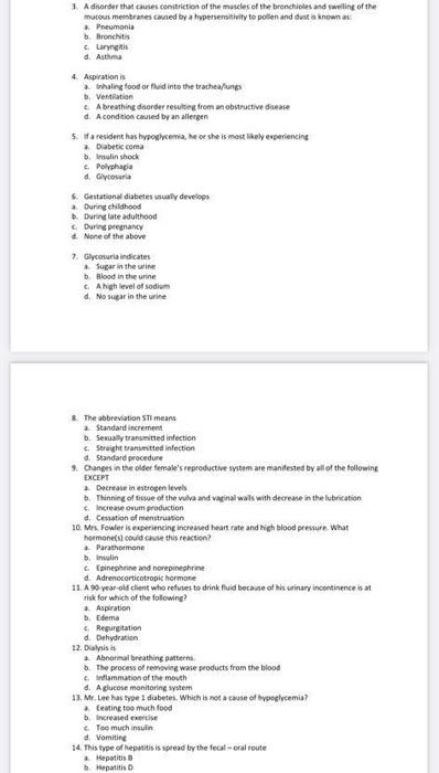 3 A Disorder That Causes Constriction Of The Muscles Of The Bronchioles And Swelling Of The Mucous Membranes Caused By 1