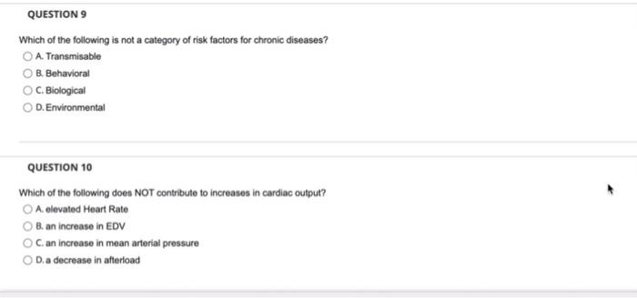 Question 9 Which Of The Following Is Not A Category Of Risk Factors For Chronic Diseases Oa Transmisable Ob Behaviora 1
