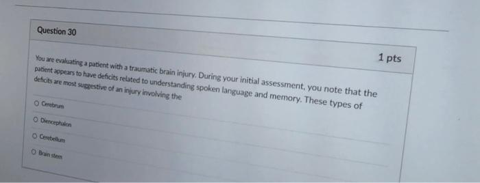 B Ver Question 31 What Portion Of The Brain Directs Essential Physiologic Functions Like Breathing And Heart Rate O Po 2