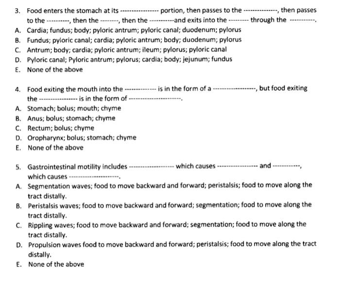 3 Food Enters The Stomach At Its Portion Then Passes To The Then Passes To The Then The 1