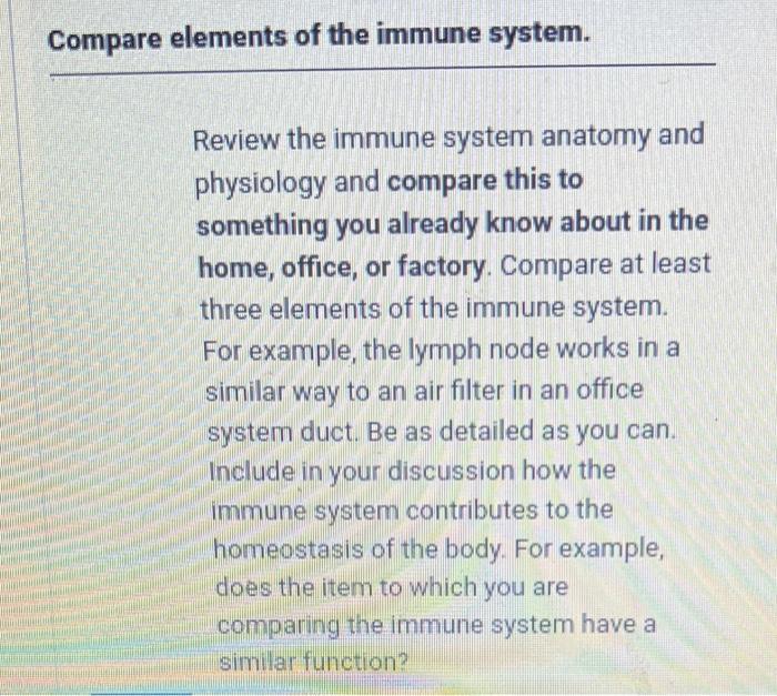 Compare Elements Of The Immune System Review The Immune System Anatomy And Physiology And Compare This To Something You 1