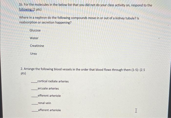1b For The Molecules In The Below List That You Did Not Do Your Class Activity On Respond To The Following 2 Pts Whe 1