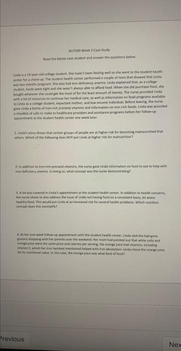 Nut 200 Week 3 Case Study Read The Below Case Student And Answer The Questions Below Linda Is A 19 Year Old College Stu 1
