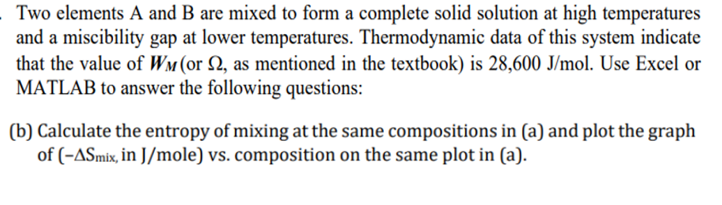 Two Elements A And B Are Mixed To Form A Complete Solid Solution At High Temperatures And A Miscibility Gap At Lower Tem 1