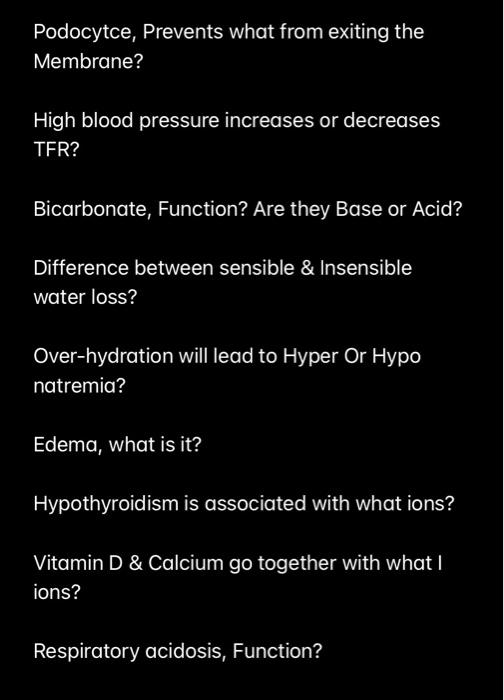 Please Help This Is My Study Guide For The Urinary System And Parts Of The Respiratory System Please Answer All The Ques 3