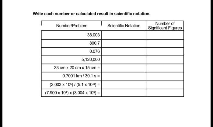 Write Each Number Or Calculated Result In Scientific Notation Number Problem 38 003 800 7 0 076 5 120 000 33 Cm X 20 Cm 1