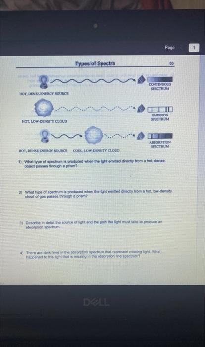 Hot Dense Energy Source Hot Low Density Cloud Types Of Spectra 3 Describe In Detail The Source Of Light And Absorptio 1