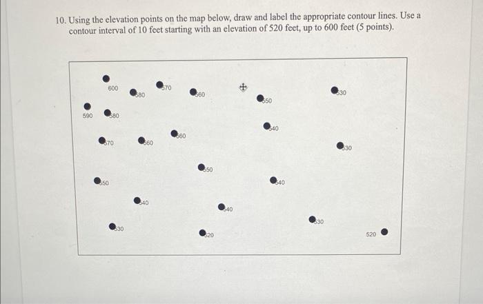 10 Using The Elevation Points On The Map Below Draw And Label The Appropriate Contour Lines Use A Contour Interval Of 2