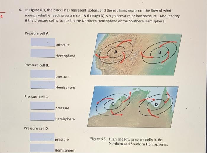 4 In Figure 6 3 The Black Lines Represent Isobars And The Red Lines Represent The Flow Of Wind Identify Whether Each 1