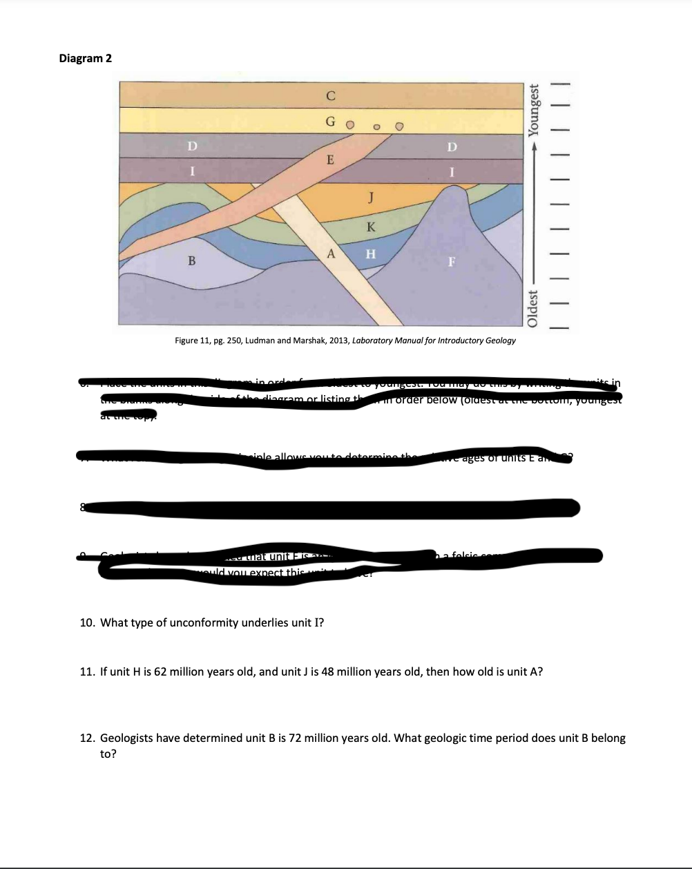 Diagram 2 D E A O In Order The Diagram Or Listing Th 10 What Type Of Unconformity Underlies Unit A That Unit Eis Wou 1