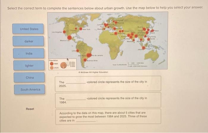 Select The Correct Term To Complete The Sentences Below About Urban Growth Use The Map Below To Help You Select Your An 1