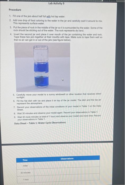 Procedure 1 Fill One Of The Jars About Half Full With Hot Tap Water 2 Add One Drop Of Food Coloring To The Water In T 1