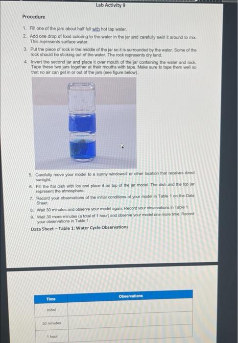 Procedure 1 Fill One Of The Jars About Half Full With Hot Tap Water 2 Add One Drop Of Food Coloring To The Water In T 2