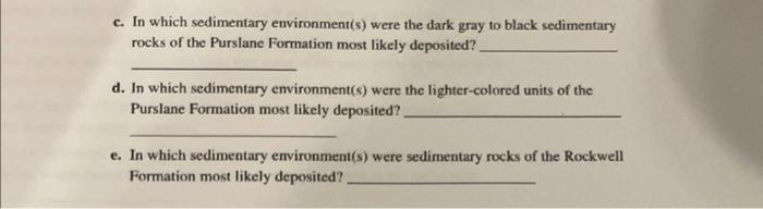 C In Which Sedimentary Environment S Were The Dark Gray To Black Sedimentary Rocks Of The Purslane Formation Most Like 1