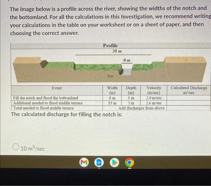 The Image Below Is A Profile Across The River Showing The Widths Of The Notch And The Bottomland For All The Calculati 2