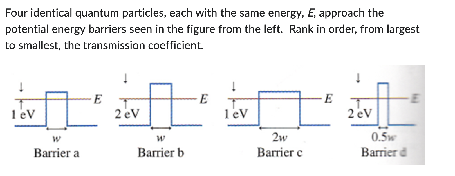 Four Identical Quantum Particles Each With The Same Energy E Approach The Potential Energy Barriers Seen In The Figur 1