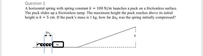 Question 1 A Horizontal Spring With Spring Constant K 100 N M Launches A Puck On A Frictionless Surface The Puck Slid 1