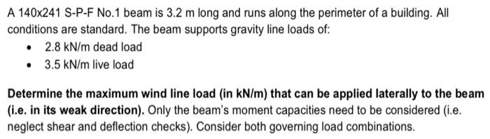A 140x241 S P F No 1 Beam Is 3 2 M Long And Runs Along The Perimeter Of A Building All Conditions Are Standard The Bea 1