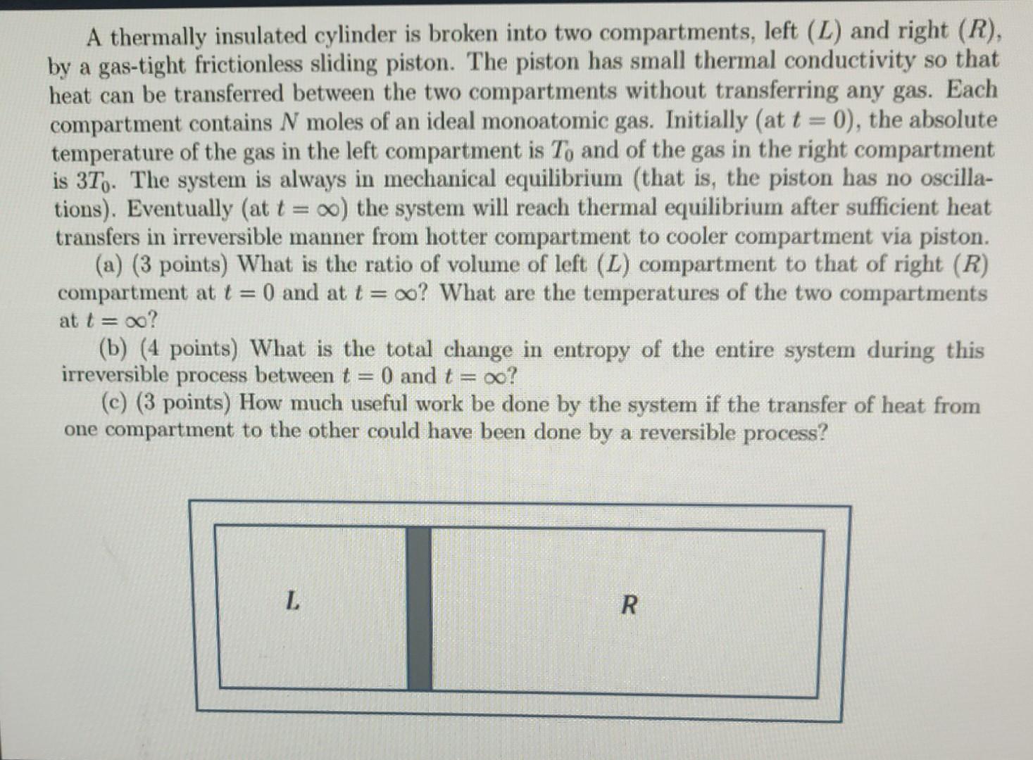 A Thermally Insulated Cylinder Is Broken Into Two Compartments Left L And Right R By A Gas Tight Frictionless Slid 1