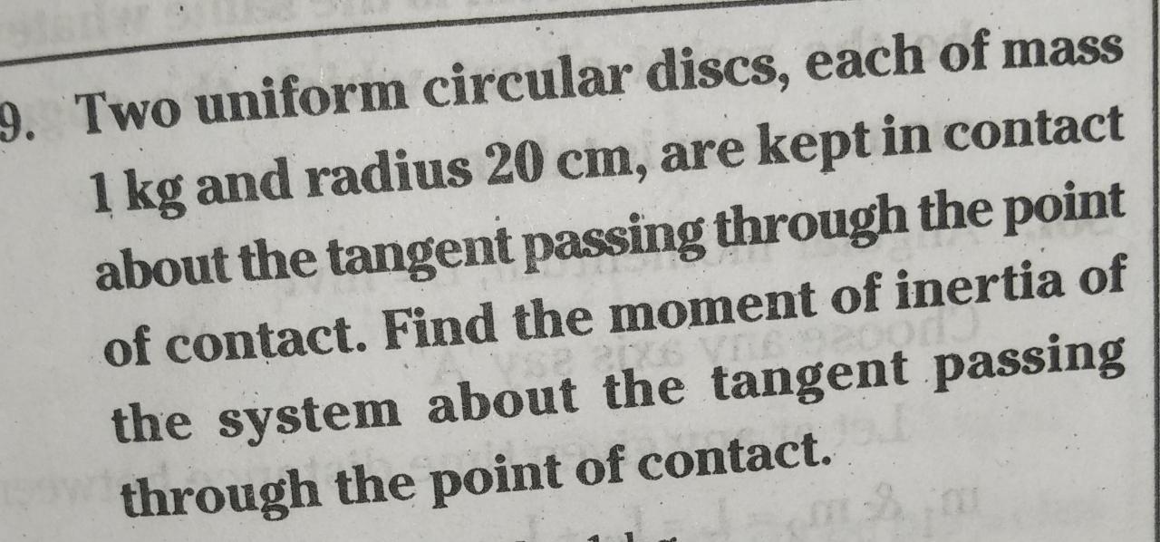 9 Two Uniform Circular Discs Each Of Mass 1 Kg And Radius 20 Cm Are Kept In Contact About The Tangent Passing Through 1