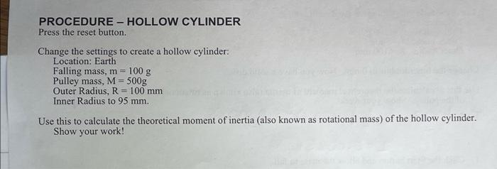 Procedure Hollow Cylinder Press The Reset Button Change The Settings To Create A Hollow Cylinder Location Earth Fal 2