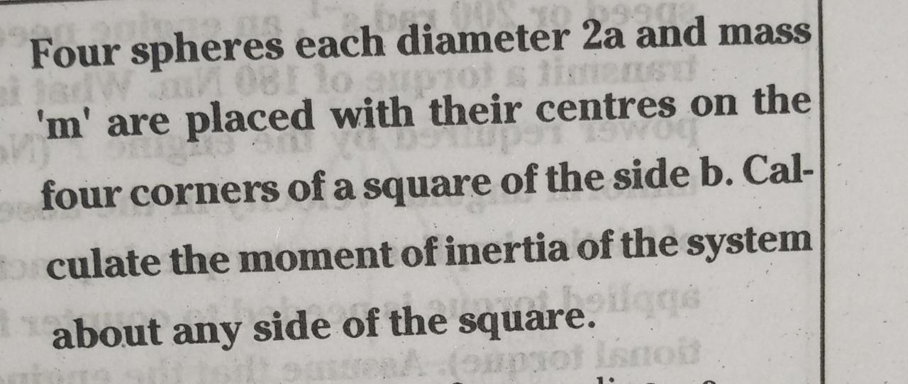 Four Spheres Each Diameter 2a And Mass 081 Tot Stieriems M Are Placed With Their Centres On The Four Corners Of A Squa 1
