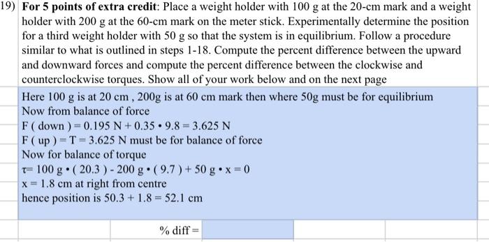 19 For 5 Points Of Extra Credit Place A Weight Holder With 100 G At The 20 Cm Mark And A Weight Holder With 200 G At T 1