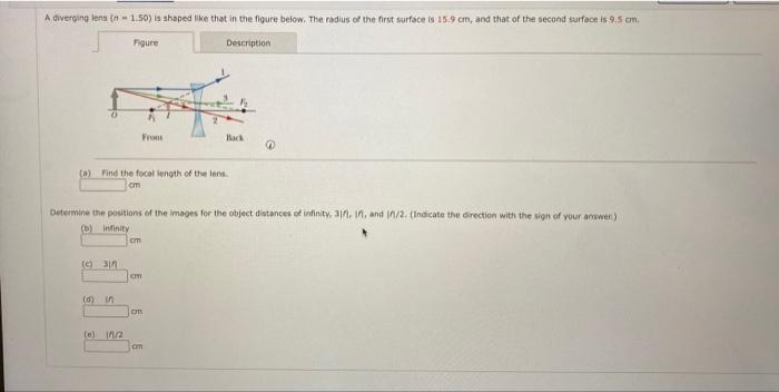 A Diverging Lens N 1 50 Is Shaped Like That In The Figure Below The Radius Of The First Surface Is 15 9 Cm And That 1