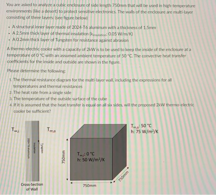 You Are Asked To Analyze A Cubic Enclosure Of Side Length 750mm That Will Be Used In High Temperature Environments Like 1