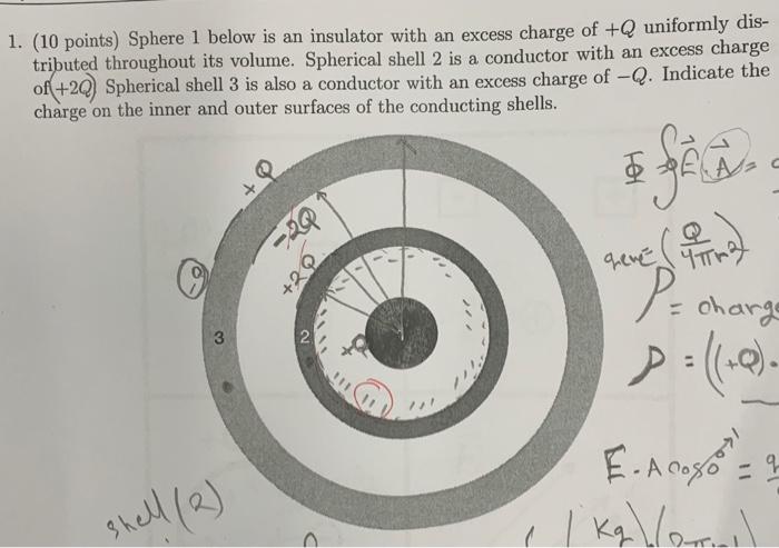 1 10 Points Sphere 1 Below Is An Insulator With An Excess Charge Of Q Uniformly Dis Tributed Throughout Its Volume 1