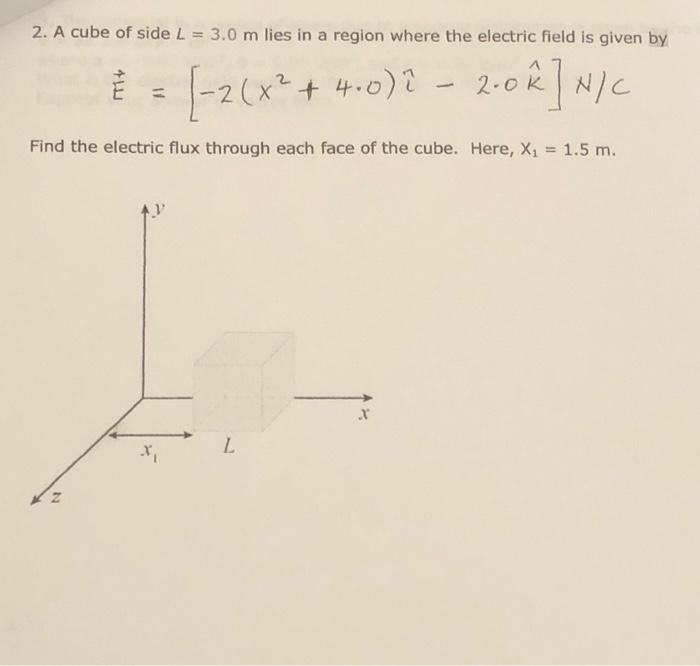 2 A Cube Of Side L 3 0 M Lies In A Region Where The Electric Field Is Given By 2 X 4 0 2 2 02 N C Find The 1