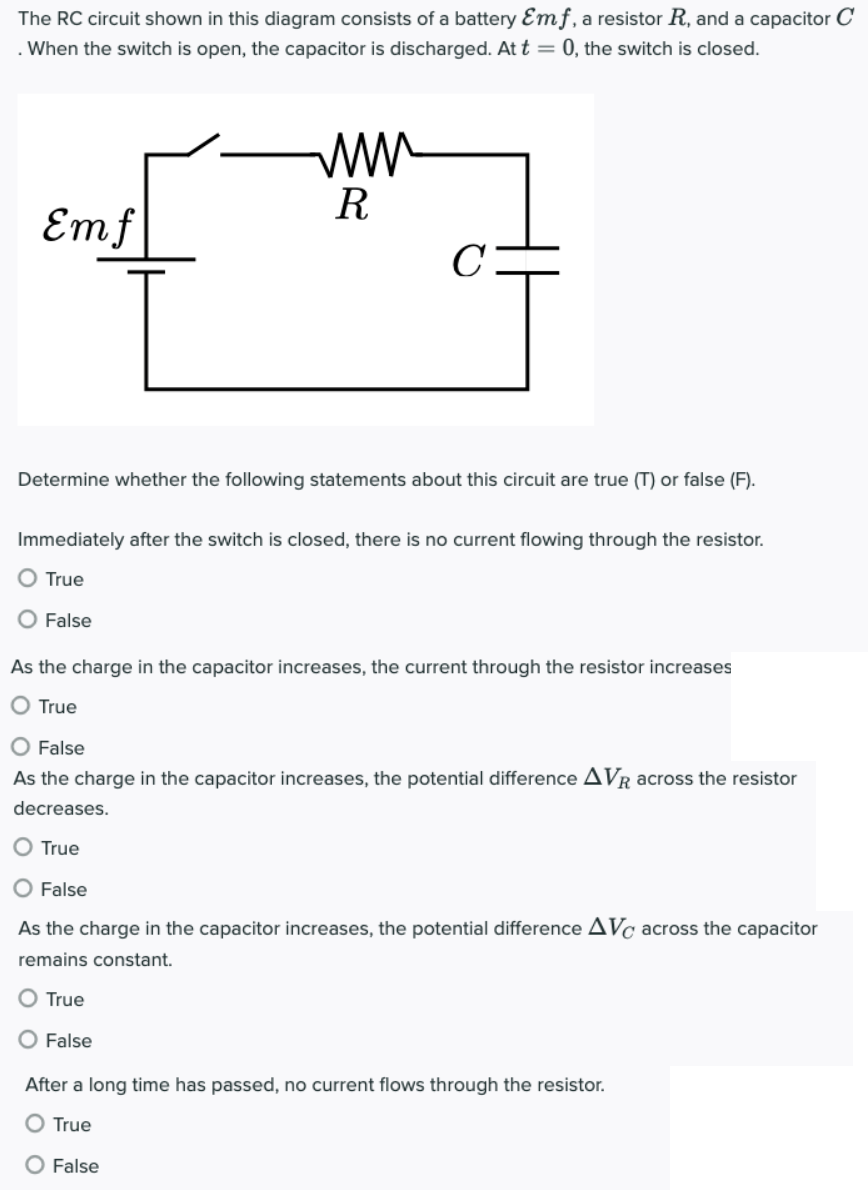 The Rc Circuit Shown In This Diagram Consists Of A Battery Emf A Resistor R And A Capacitor C When The Switch Is Ope 1
