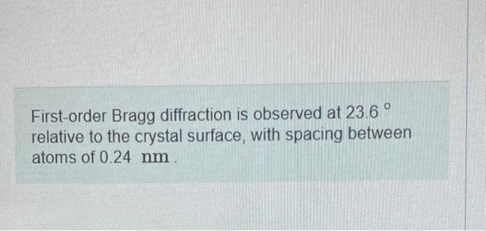 First Order Bragg Diffraction Is Observed At 23 6 Relative To The Crystal Surface With Spacing Between Atoms Of 0 24 N 1