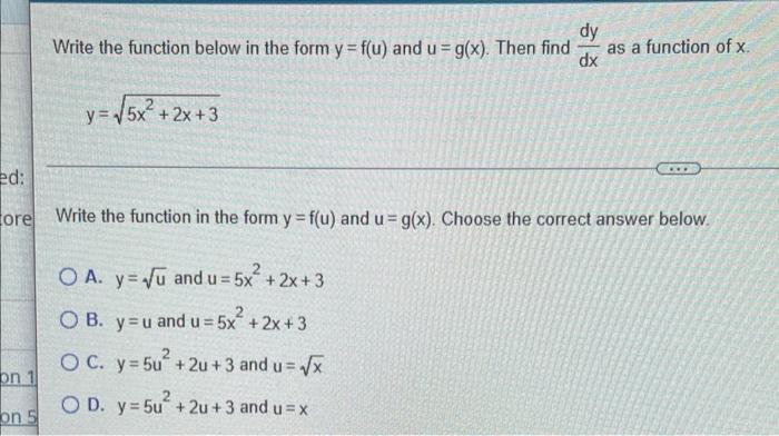 Given Y F U And U G X Find Dxdy F G X G X Y U U Cosx Dxdy Write The Function Below In The Form Y F U And U G 4
