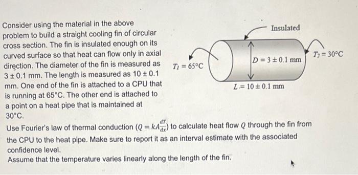 Consider Using The Material In The Above Problem To Build A Straight Cooling Fin Of Circular Cross Section The Fin Is I 1