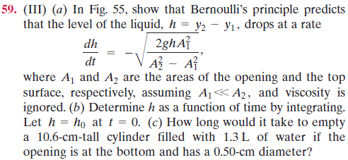 9 Iii A In Fig 55 Show That Bernoulli S Principle Predicts That The Level Of The Liquid H Y2 Y1 Drops At A Ra 1