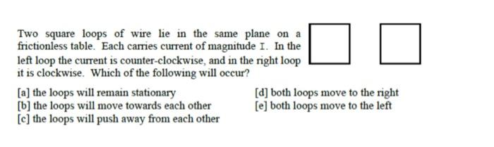 Two Square Loops Of Wire Lie In The Same Plane On A Frictionless Table Each Carries Current Of Magnitude I In The Left 1