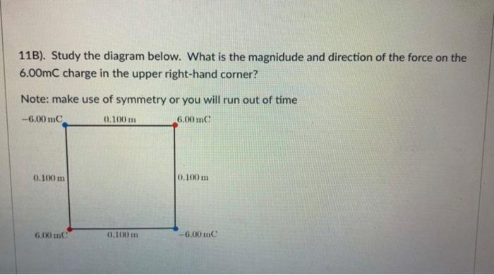 11b Study The Diagram Below What Is The Magnidude And Direction Of The Force On The 6 00mc Charge In The Upper Right 1