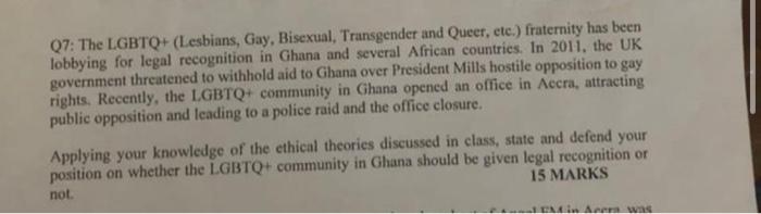 Q7 The Lgbtq Lesbians Gay Bisexual Transgender And Queer Etc Fraternity Has Been Lobbying For Legal Recognition 1