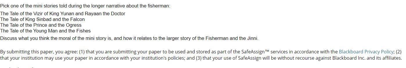 Pick One Of The Mini Stories Told During The Longer Narrative About The Fisherman The Tale Of The Vizir Of King Yunan A 1