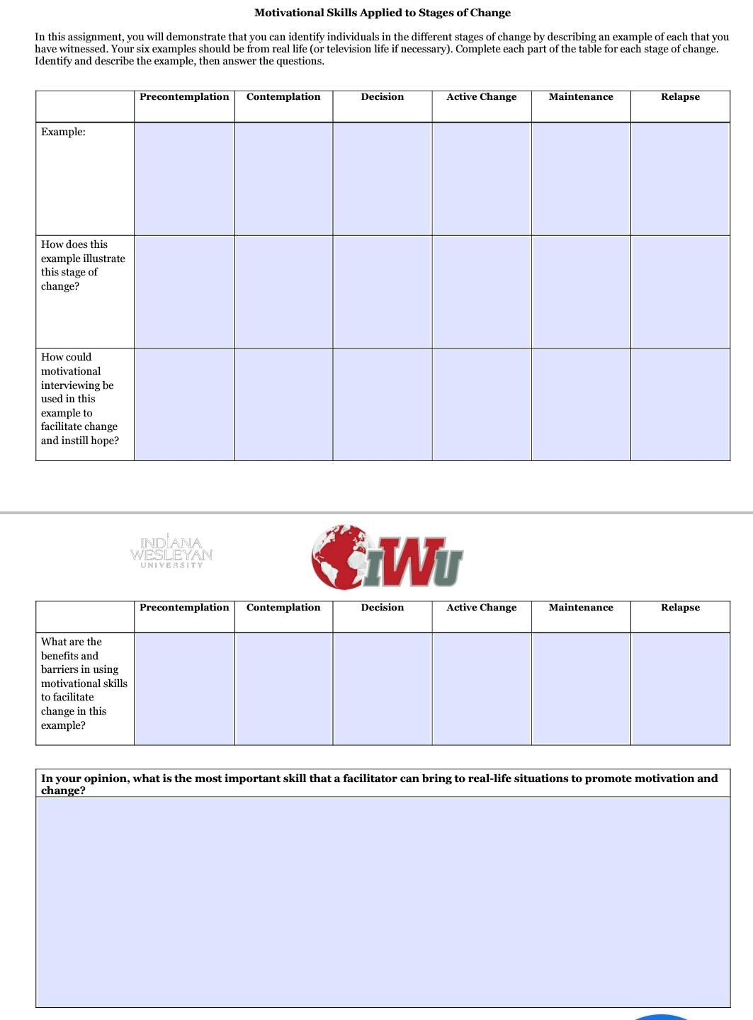 Motivational Skills Applied To Stages Of Change In This Assignment You Will Demonstrate That You Can Identify Individua 1