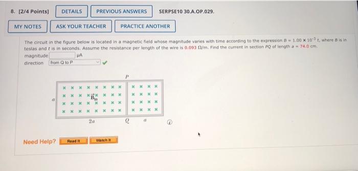 8 2 4 Points Details Previous Answers Serpse10 30 A Op 029 My Notes Ask Your Teacher Practice Another The Circuit In 1