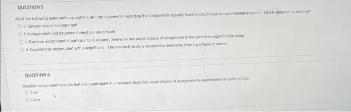 Question 5 All Of The Following Statements Except One Are True Statements Regarding The Components Typcally Found In Psy 1