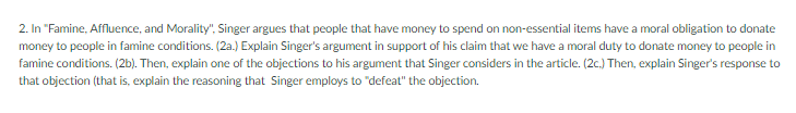 2 In Famine Affluence And Morality Singer Argues That People That Have Money To Spend On Non Essential Items Have 1