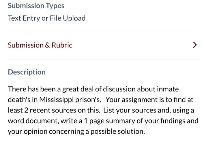 Submission Types Text Entry Or File Upload Submission Rubric Description There Has Been A Great Deal Of Discussion A 1
